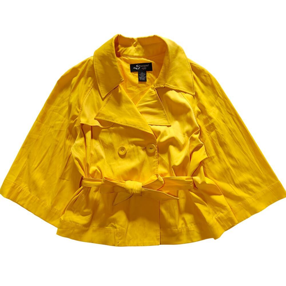 Sharagano Yellow Cape Trench Jacket Belted Double Breasted Coat Size L